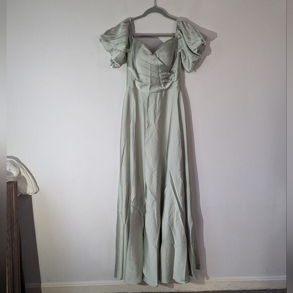 AW. Bridal Sage Green Dey Maxi Bridesmaid Dress Size 4 - Picture 4 of 11